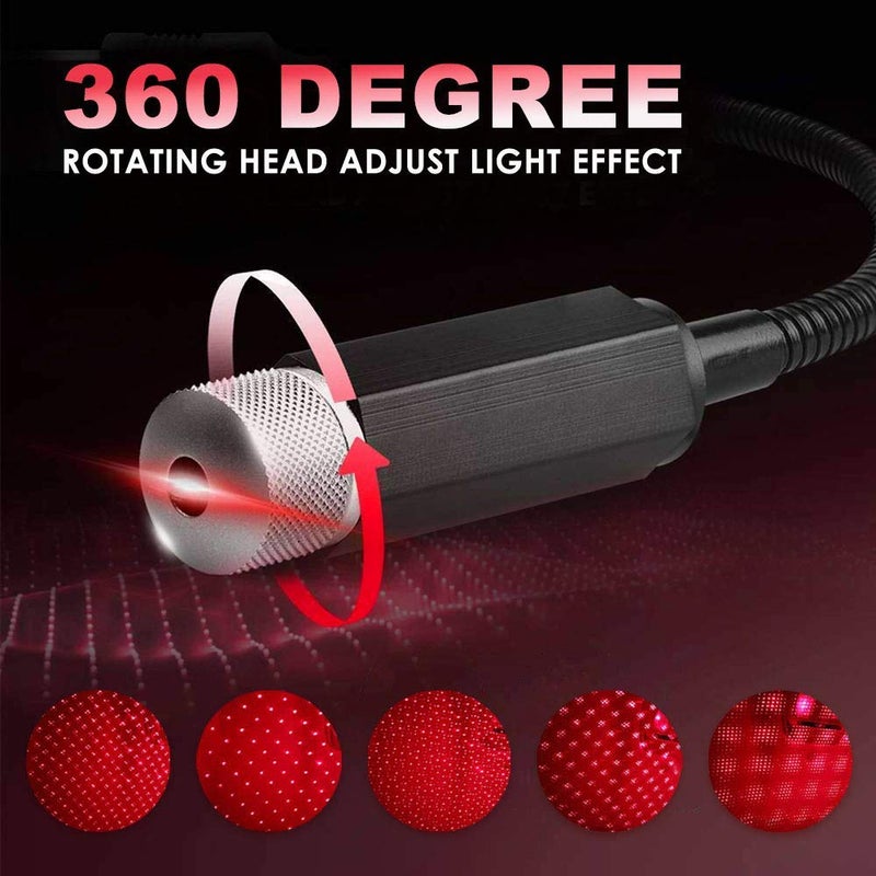 LEDCARE Car Roof Star Night Light, Portable Adjustable USB Flexible Interior LED Romantic Atmosphere Star Night Projector, Inside Car Lighting for Cars Bedrooms Parties Decoration(Red) - Image 2